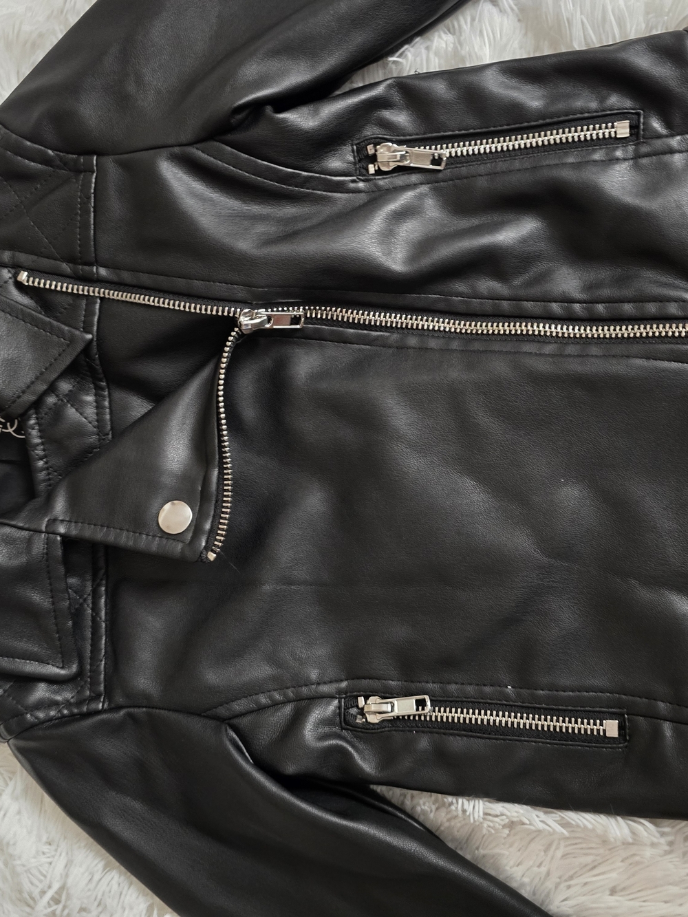 art class Black Faux Leather Moto Jacket with Silver Zippers